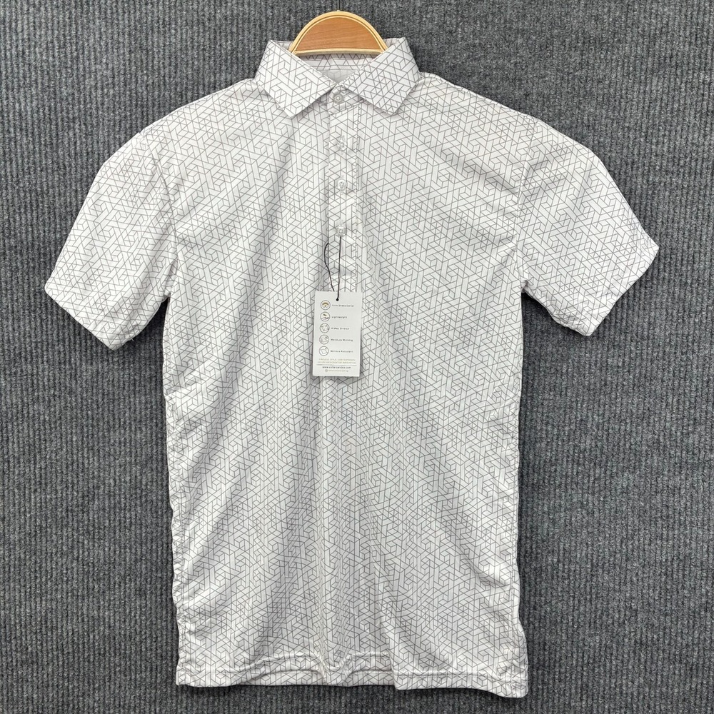 New Collars and Co Mens Original Dress Collar SS Polo Shirt Small White/Gray Geo - Picture 2 of 8